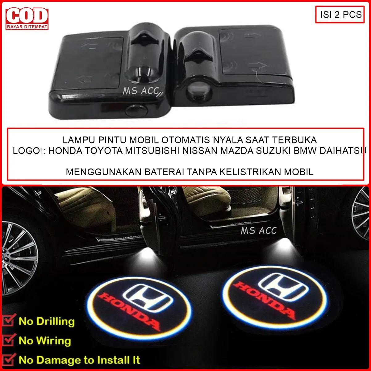Lampu Pintu Mobil Terbuka Otomatis Logo LED Menyala Isi 2pcs Variasi Car MS