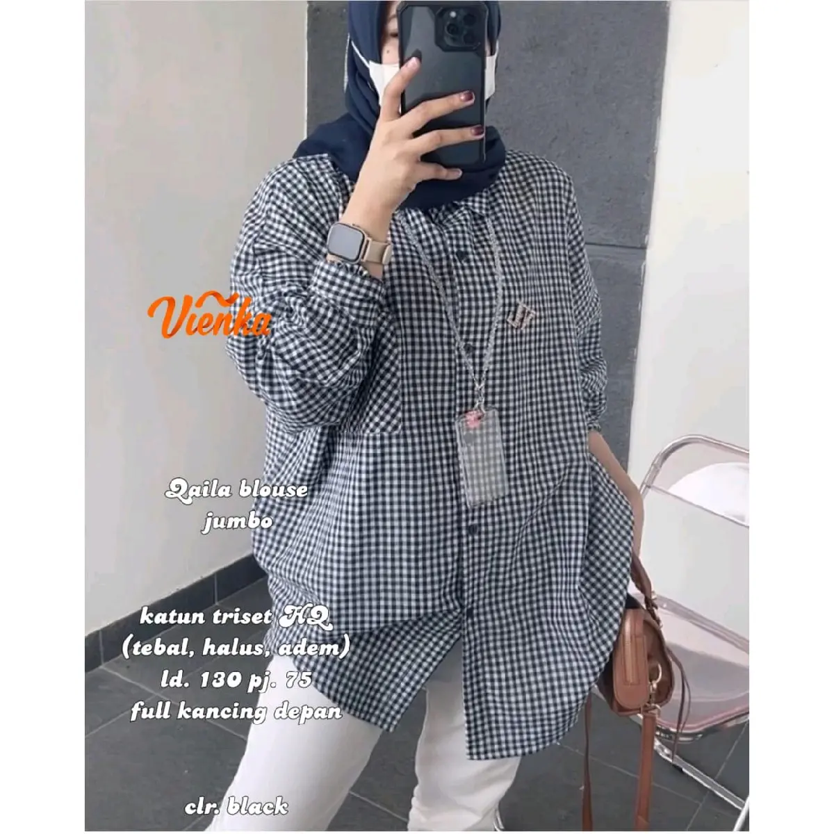 QAILA BLOUSE KEMEJA KATUN KOTAK KOTAK LD 130 XXXL