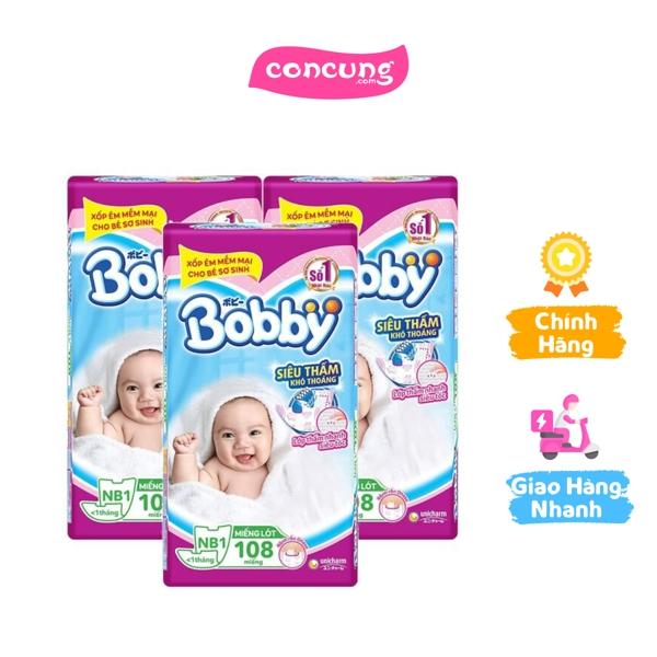  Combo 3 gói Miếng lót Bobby size Newborn 1 108 miếng  dưới 5kg  