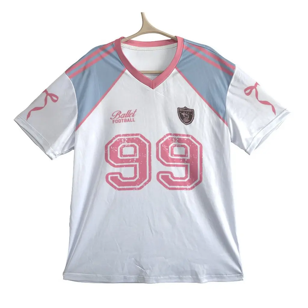 Women's T-shirt】Oversized American Style Shoulder Patch Short Sleeved T-shirt Coquett Jersey Women Summer Silver Top Half Sleeved Couple V-neck Sports Jersey