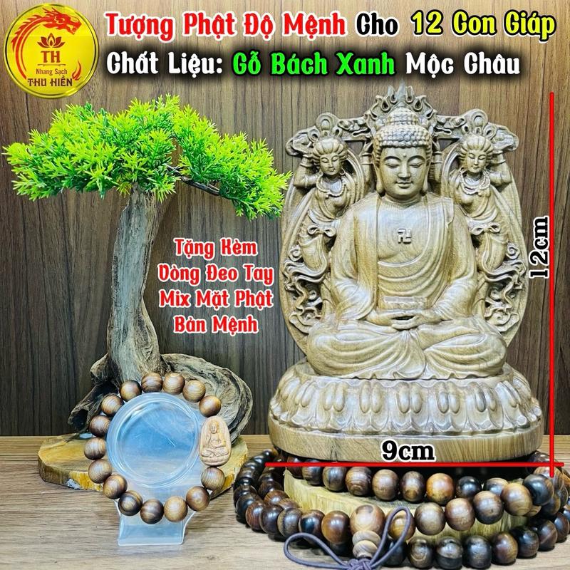 Tượng Phật Bản Mệnh, Tượng Gỗ Mini 8 Vị Phật Bản Mệnh Theo Tuổi 12 Con Giáp, Tượng Gỗ MiNi Khắc 2 Mặt 8 Vị Phật Bản Mệnh Chất Liệu Gỗ Bách Xanh Mộc Châu Thơm Dịu Nhẹ, +Tặng Kèm 1 Vòng Tay Mix Mặt Phật Cùng Bản Mệnh | Hương Tâm Hiền Decor Decor Phòng