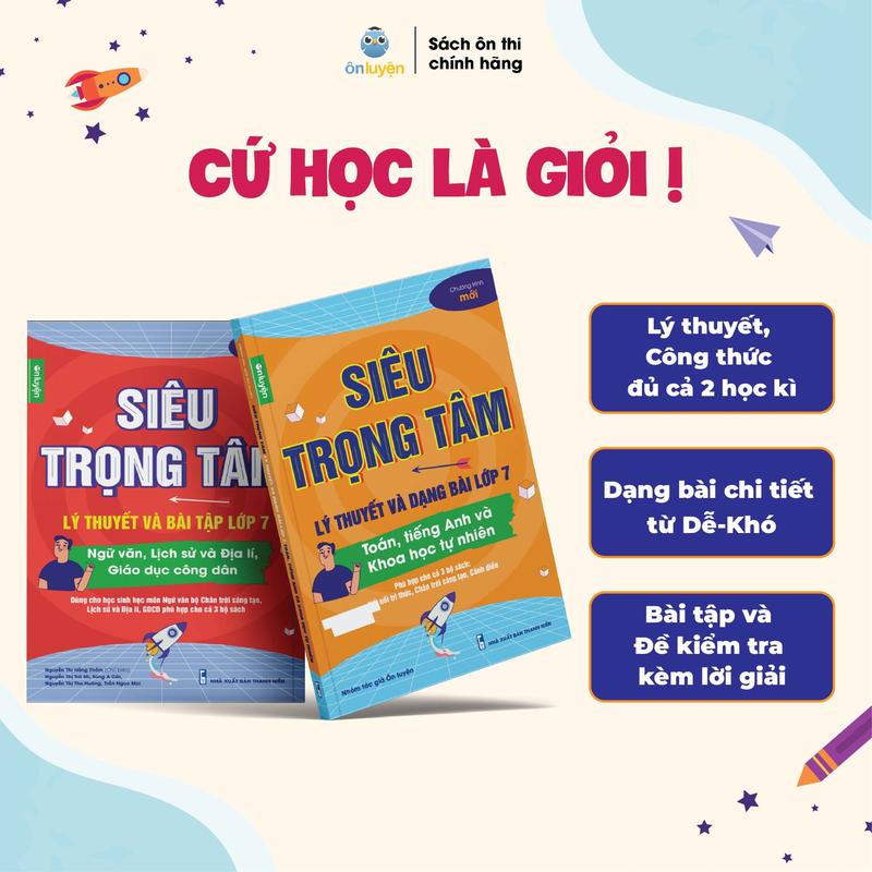 Lớp 7 (Bộ Chân Trời )- Combo 2 Sách Siêu trọng tâm TOÁN, TIẾNG ANH, KHTN và Văn, Khoa học xã hội lớp 7- Nhà sách Ôn luyện