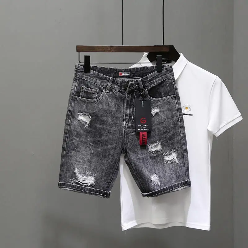 Quần Short Jean Nam, Thương Hiệu Hợp Xu Hướng Màu Xám Khói, Rách Và Co Giãn, Dễ Phối Đồ Phong Cách Hàn Quốc, Thích Hợp Cho Mùa Hè, Hàng Mới Về, Quần Ngắn, Được 1860 Người Vinh Danh