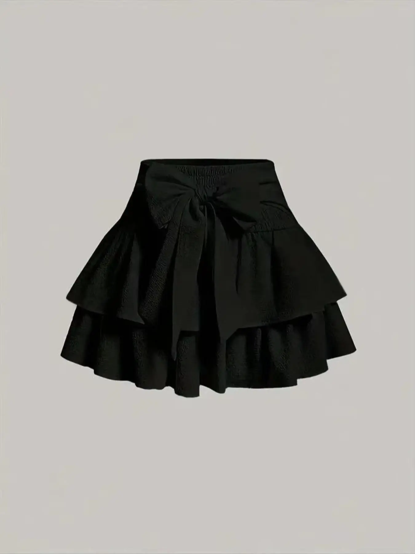 Women's Plain Bow Decor Tiered Layer Skirt, Casual Shirred Short Skirt for Daily Wear, Ladies Bottoms for All Seasons