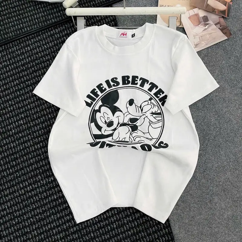 (35-60kg) Áo Phông Nữ Chất Cotton bozip mềm form vừa - mẫu Chuột Life is best