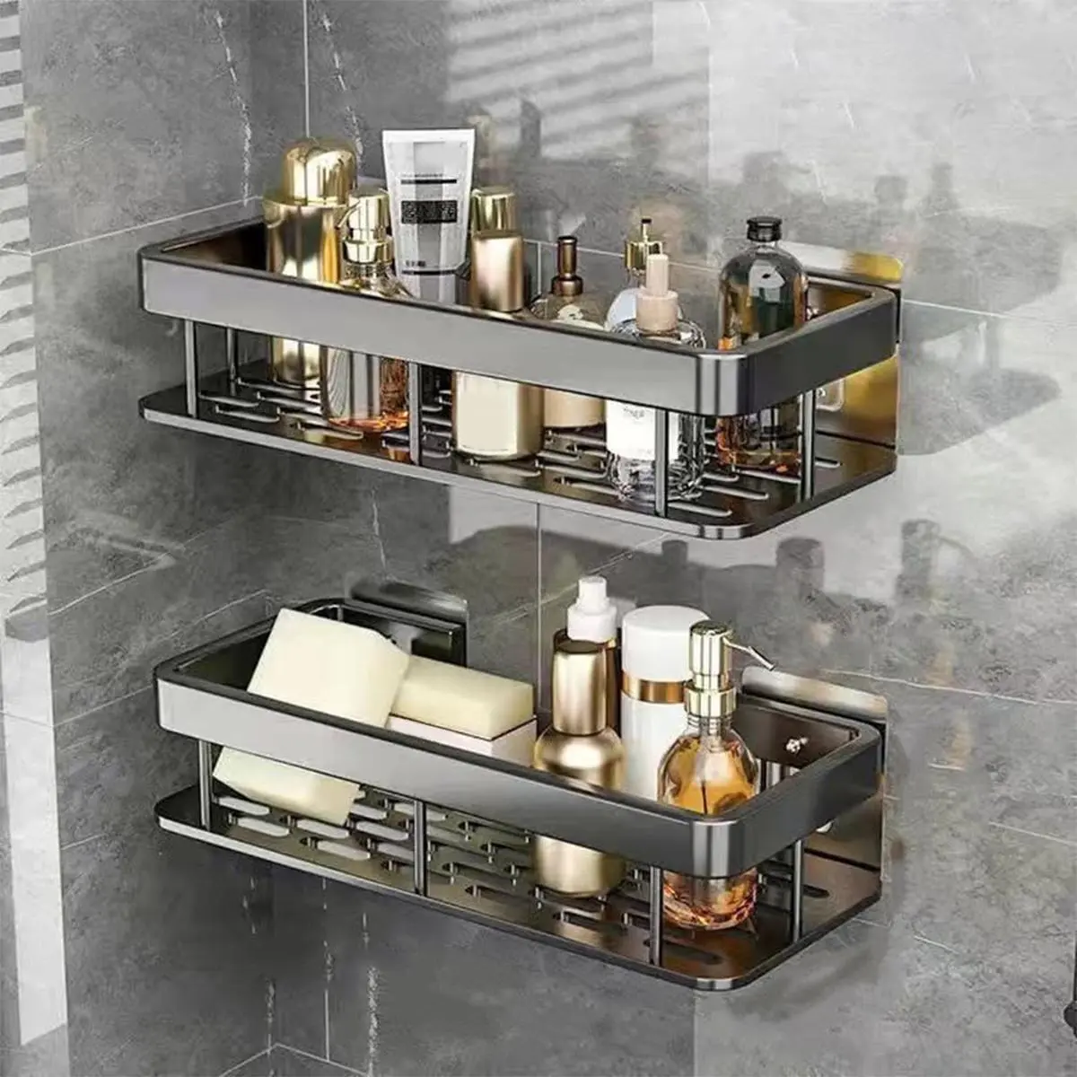 Aluminum Bathroom Storage Rack Bathroom Corner Rack Punch Free