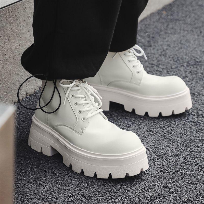 Giày boot Martin, Phong Cách PARIS, Da Thật Của Nam Giới, Phong Cách Đường Phố Cao Cấp, Ngón Chân To, Cổ Giữa, Đế Dày, Tăng Chiều Cao, Giày Của Người Hâm Mộ Anh, Giày Bốt Xe Hơi 2