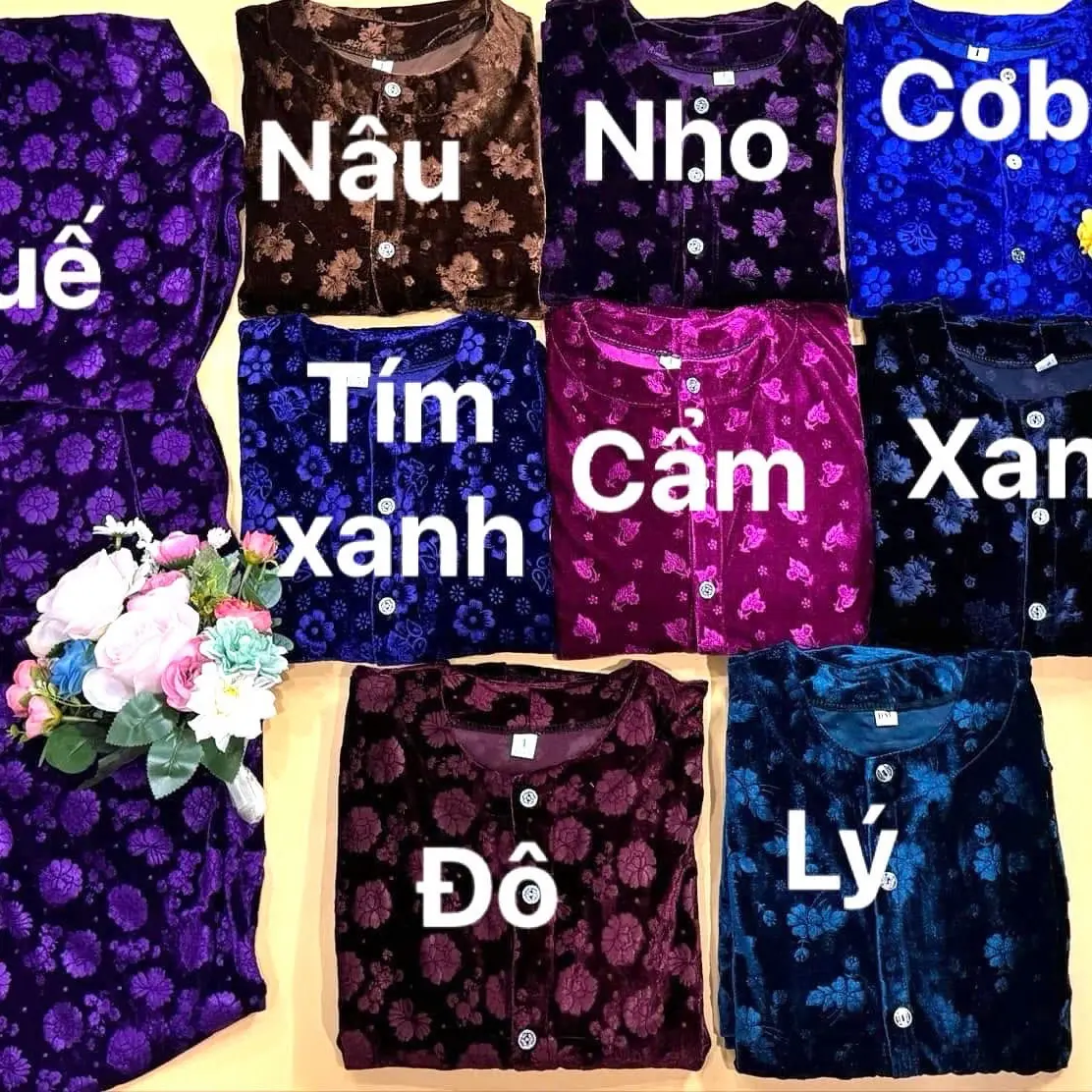 Đồ bộ nhung mềm mịn cho các bà và mẹ - Chất liệu vải nhung - Áo, Nữ (nguyên bộ) Voi