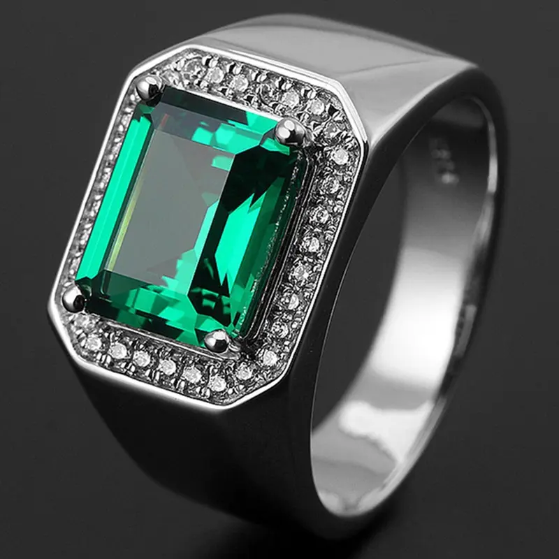 Emerald Domineering Men's Open Ring With European and American Inlaid Sapphire living ring Ring Jewelry