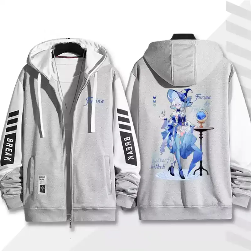 Genshin Furina Impact Focalors Áo Len Cardigan Áo Hoodie Có Khóa Kéo Áo Dài Tay, Phong Cách Cosplay Menswear Nam Kate 2