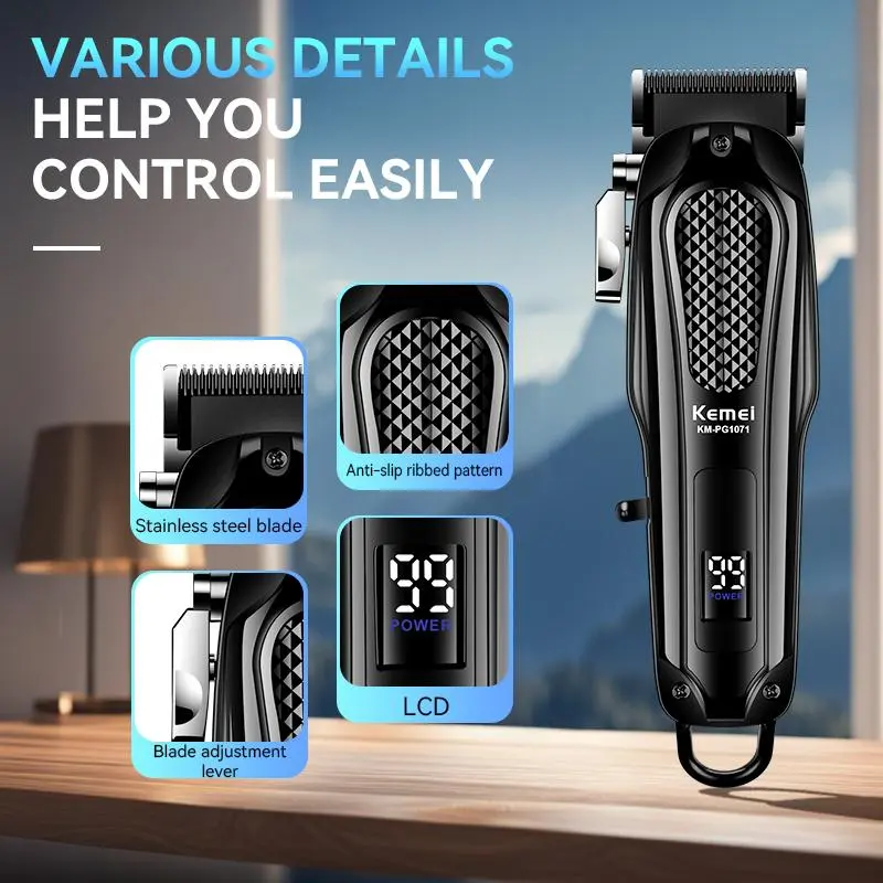 Electric Hair Clipper, Professional Hair Trimmer with LCD Display, Rechargeable Hair Cutting Machine for Men, Barber Clipper for Home & Salon Use 2