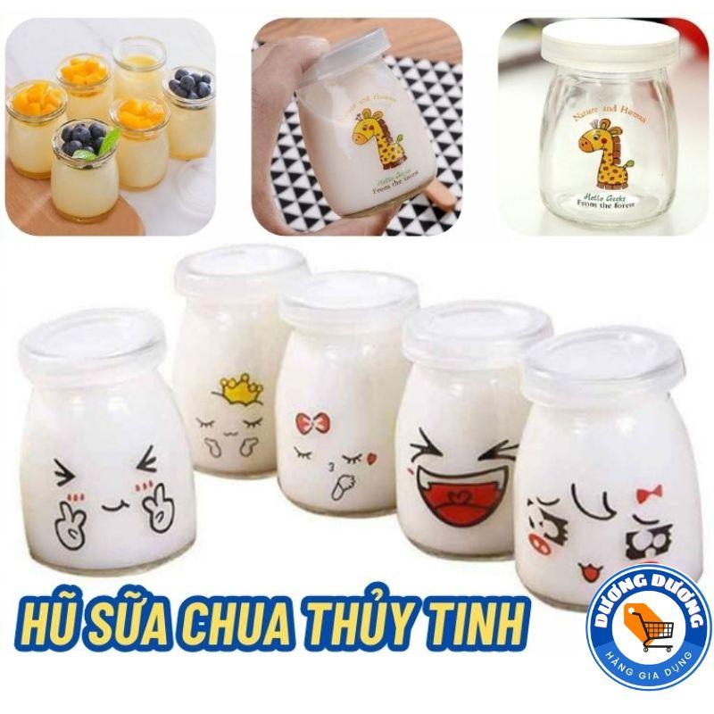 SET 12 Hũ Thủy Tinh Làm Sữa Chua Có Nắp in Hình Dễ Thương Chịu Nhiệt Tốt 100ML glass  jar Đựng Gia Vị Đựng Đồ Ăn Đựng Thực Phẩm