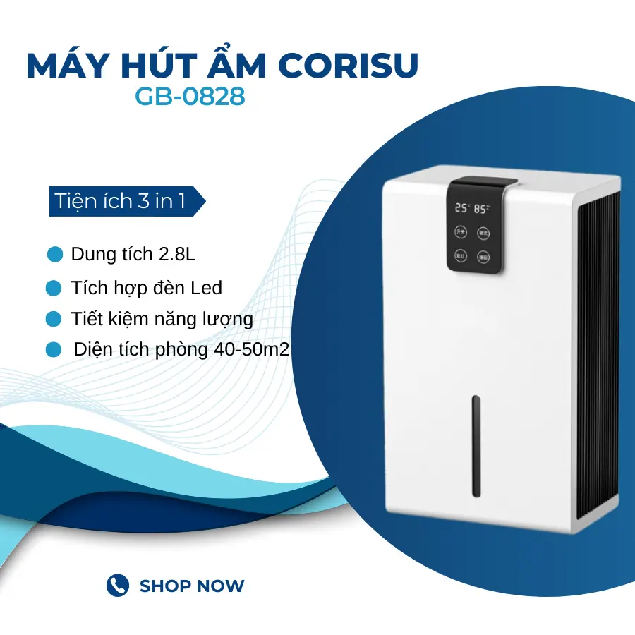 Máy Hút Ẩm CORISU 3in1 GB0828 Dung Tích Lớn 2.8L, Công Nghệ Lõi Lọc Khử Ẩm Mới, Tích Hợp Đèn Led Tạo Không Khí Ấm Áp