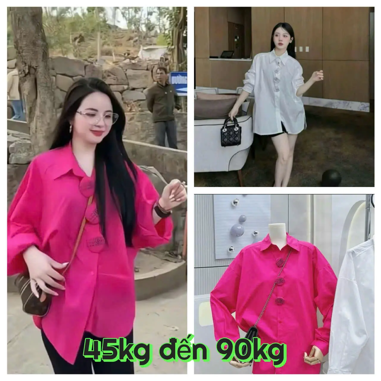 áo sơ mi dáng thụng kèm cúc vải nến thô