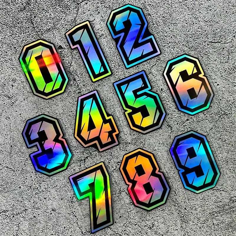 Laser Effect Digital Number Sticker, Universal Creative Logo Waterproof Outdoor Decorative Sticker, Car Exterior Accessories for Motorcycle Body Scratches Cover Laptop Luggage Mailbox 0