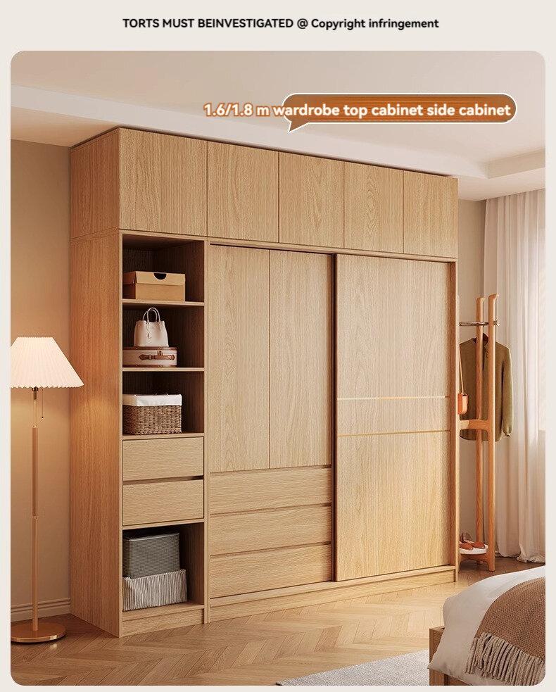 Product Introduction of [Pre Order] Nordic sliding door wardrobe, bedroom, simple and small-sized household, sliding door, wooden style combination, Japanese style storage wardrobe 37