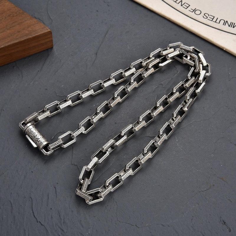 Product Introduction of Vòng cổS925 Sterling Màu bạc rắn, họa tiết Tangcao cá nhân hóa châu Âu và Mỹ, retro, Đơn giản, độc đoán, Hip Hop 4