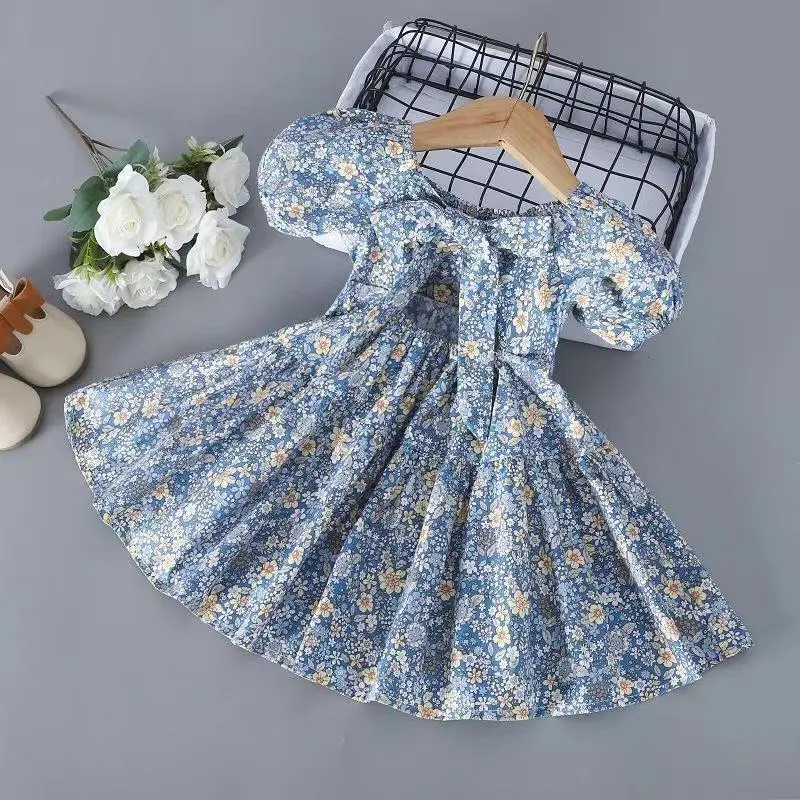 Summer Newborn Baby Kids Girls Dress Floral Print Short Sleeve Princess Dresses