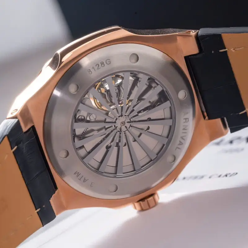 Đồng hồ nam Carnival 8128G  automatic lộ tym niềng dá vàng dây da sang trọng [ MPWatch - Bảo hành 5 năm ] 8