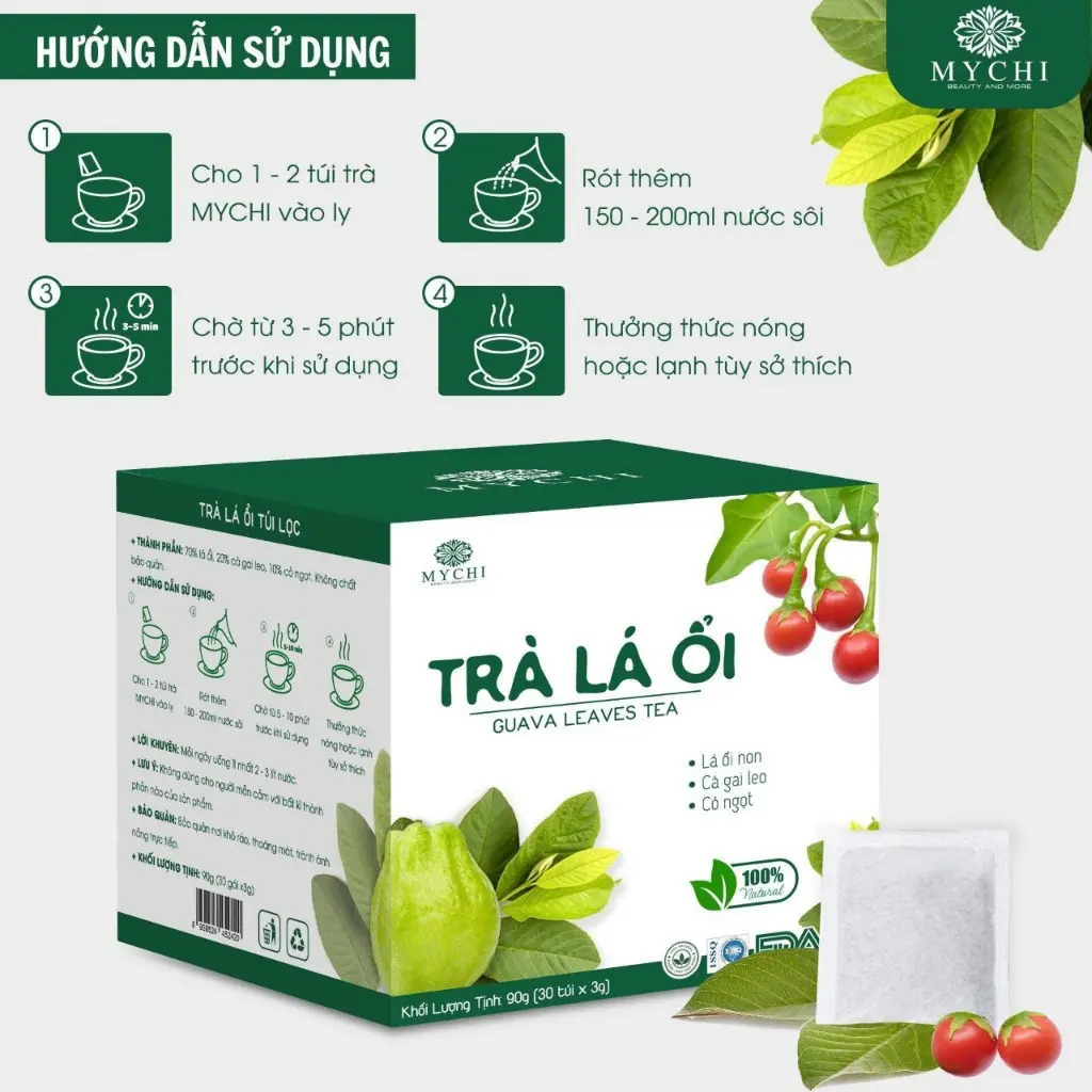 Trà Lá Ổi My Chi Chính Hãng, Trà Túi Lọc Hộp 30 Gói