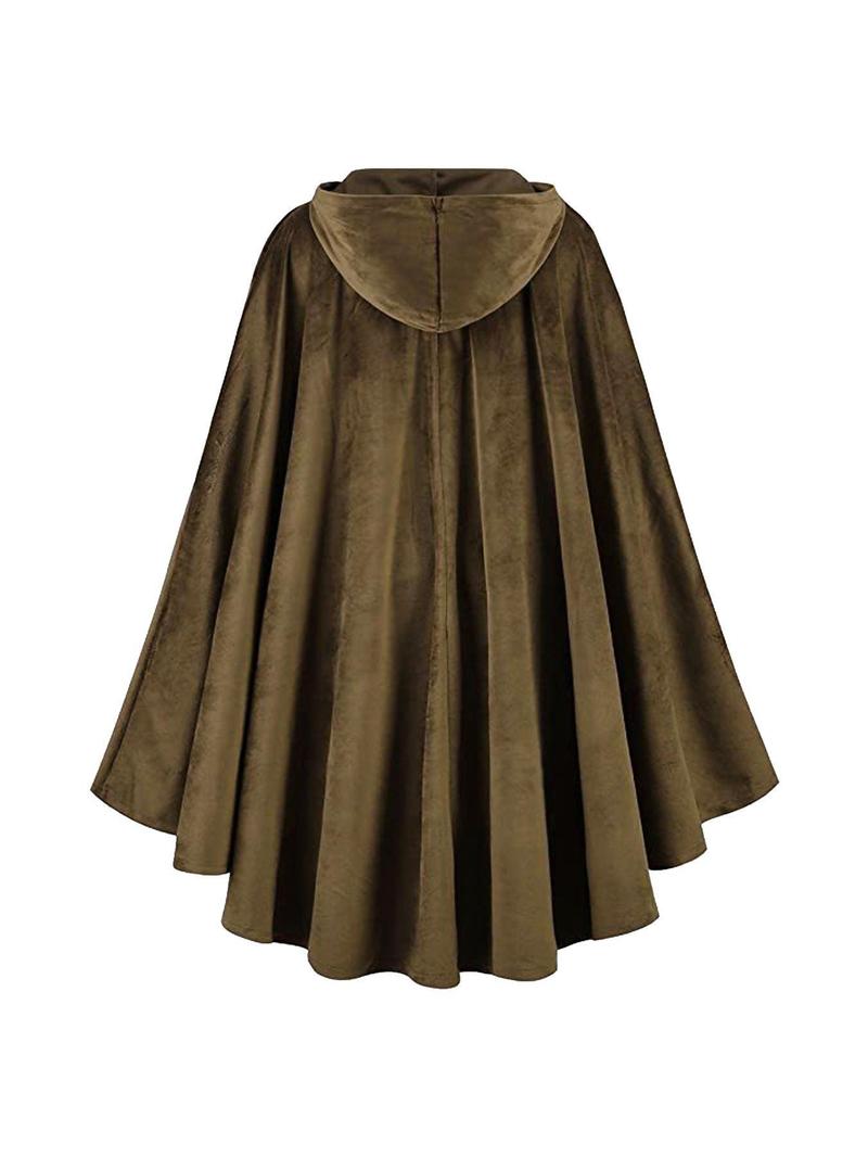 Product Introduction of Women's Solid Color Hooded Cape, Retro Velvet Cape with Ring Linked, Medieval Vintage Elegant Cape for Cosplay, Photography Prop, Stage Performance Accessories 6
