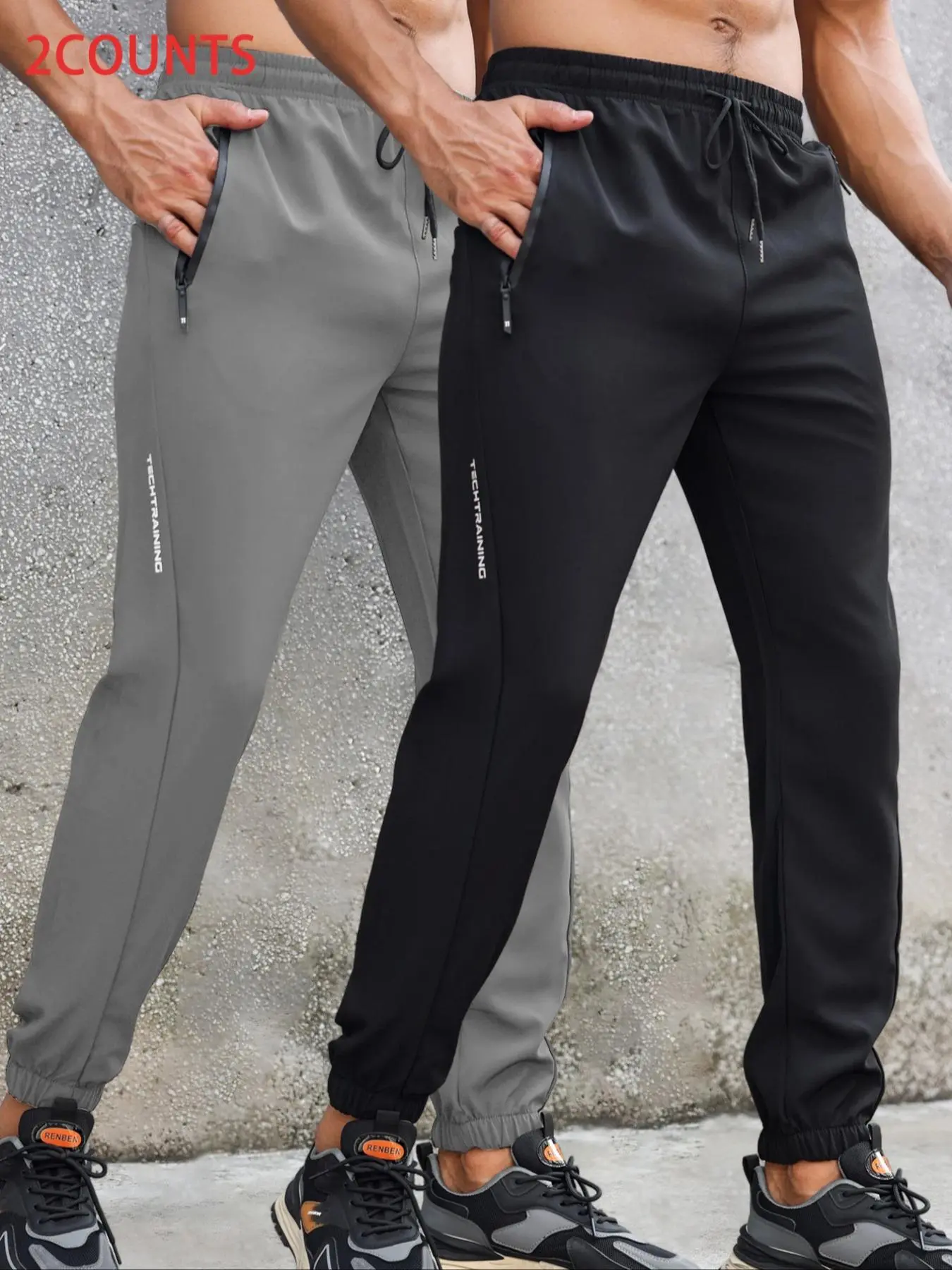 Men's Letter Print Drawstring Waist Sports Pants, Sporty Quick Drying Breathable Comfortable Zipper Pocket Pants for Cycling Running, Men's Sportswear for Indoor Outdoor Wear