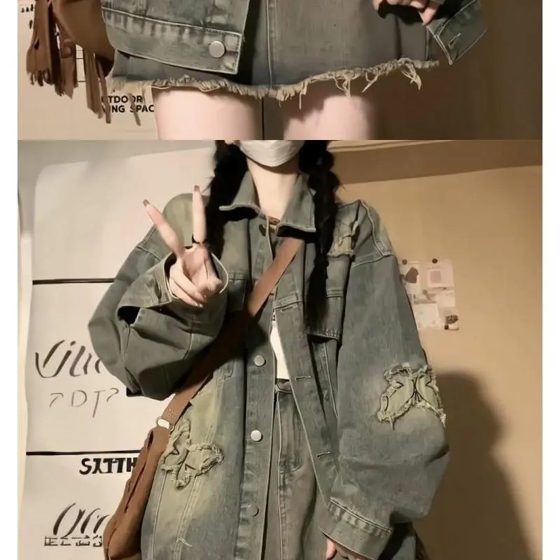 Áo Khoác Rách Denim, Phong Cách Cổ Điển Dành Cho Nữ, Đầu Xuân Và Mùa Thu, Thiết Kế Đẹp, Áo Khoác Độc Đáo, Hàng Mới Về 2024 Jacket Top 7
