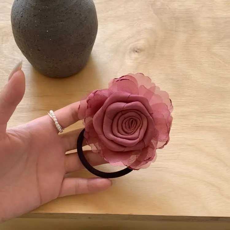 Fashion Rose Flower Hair Band Rubber Band Women's Hair Accessories High-end Head Flower Headdress Elegant,Hair Band Wrist Flower, Y2K Style
