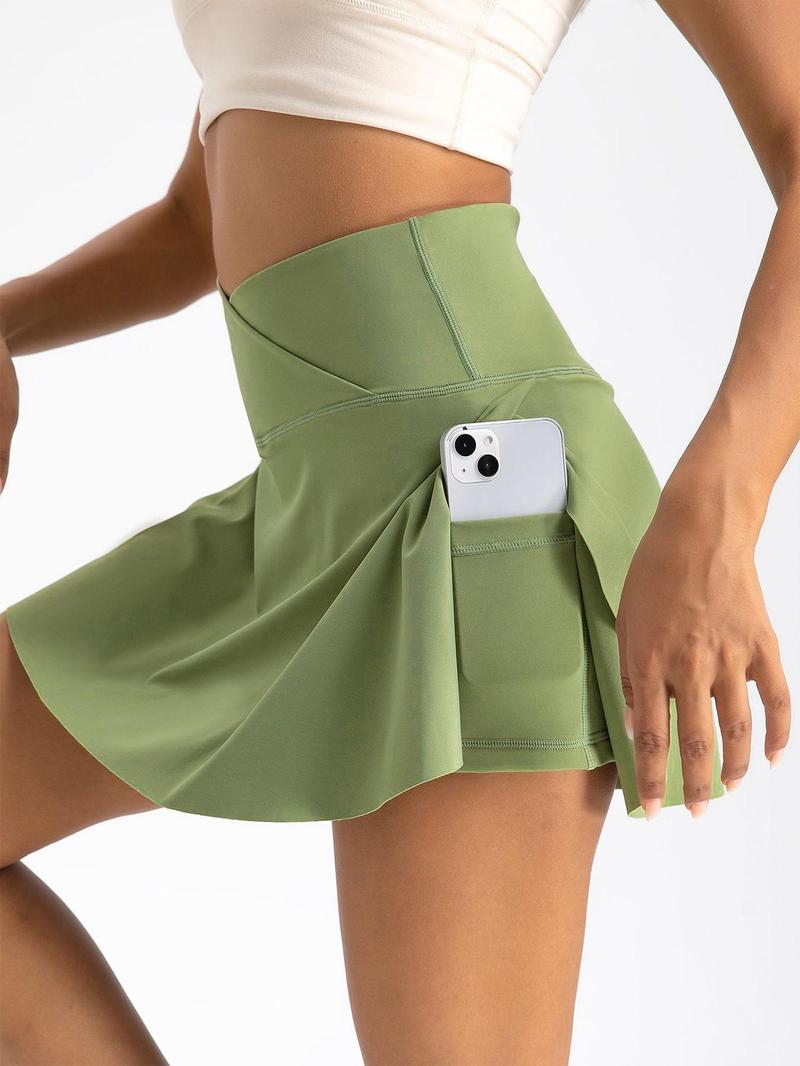 Product Introduction of Women's Solid Wrap High Waist Sports Skort, Casual Breathable Pocket Split Skort, Ladies Sportswear for Tennis Gym Workout 4