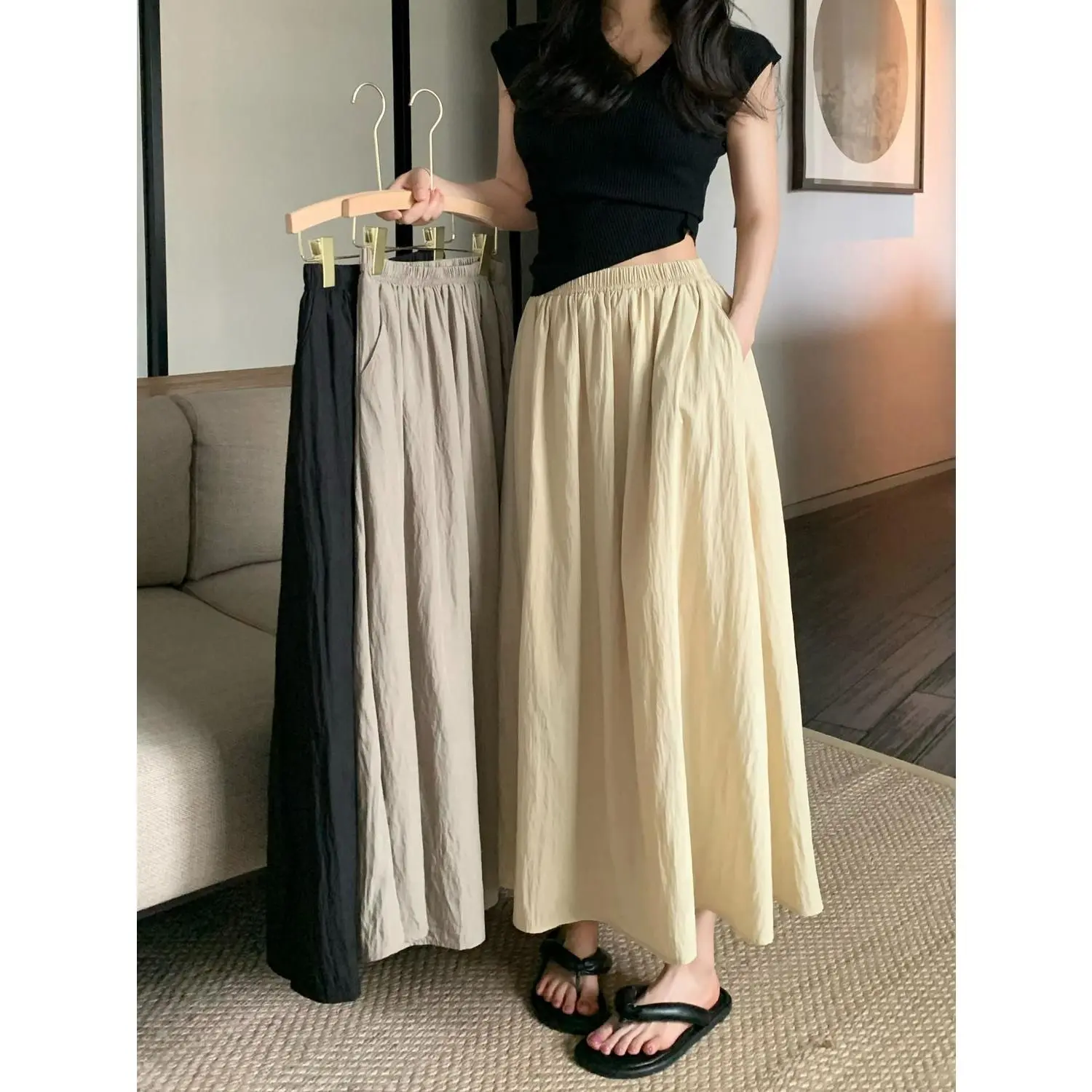 Chân Váy Xếp Ly Dài Trung Bình Dành Cho Nữ, Phong Cách Cổ Điển Cạp Cao, Bó Sát, Eo Co Giãn, Chân Váy Chữ A, Chân Váy Ô, Hàng Mới Về Mùa Xuân Và Mùa Hè, 2024