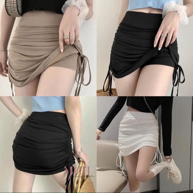 CHÂN VÁY NHÚN RÚT DÂY KÈM QUẦN TRONG ĐEN+ TRẮNG+ BE vn15