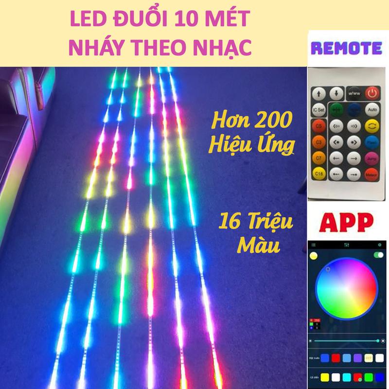 Đèn led RGB 16 triệu màu 10M điều khiển bằng điện thoại Remote, nháy theo nhạc, led đuổi, LED giọt lệ