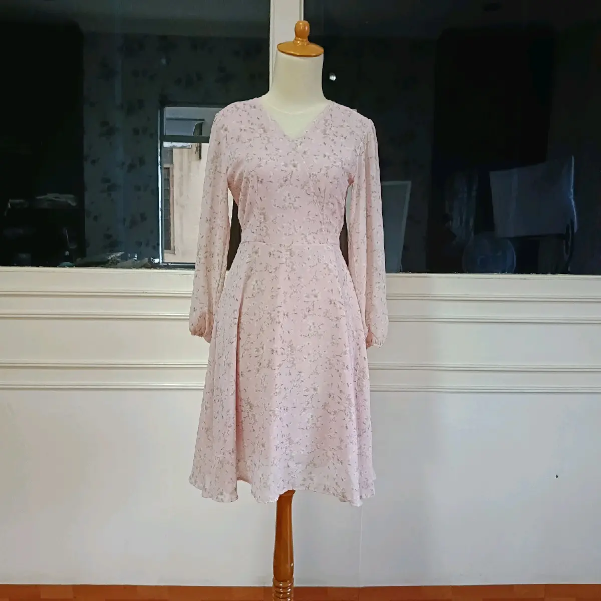 Dress Bunga Dress Pink Dress Lengan Panjang Dress Bunga Cantik