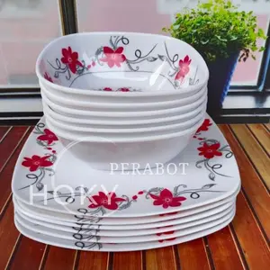 SET PIRING MANGKUK ISI TOTAL 6 PCS 3PIRING 3 MANGKUK MELAMIN KOTAK MEISHYING