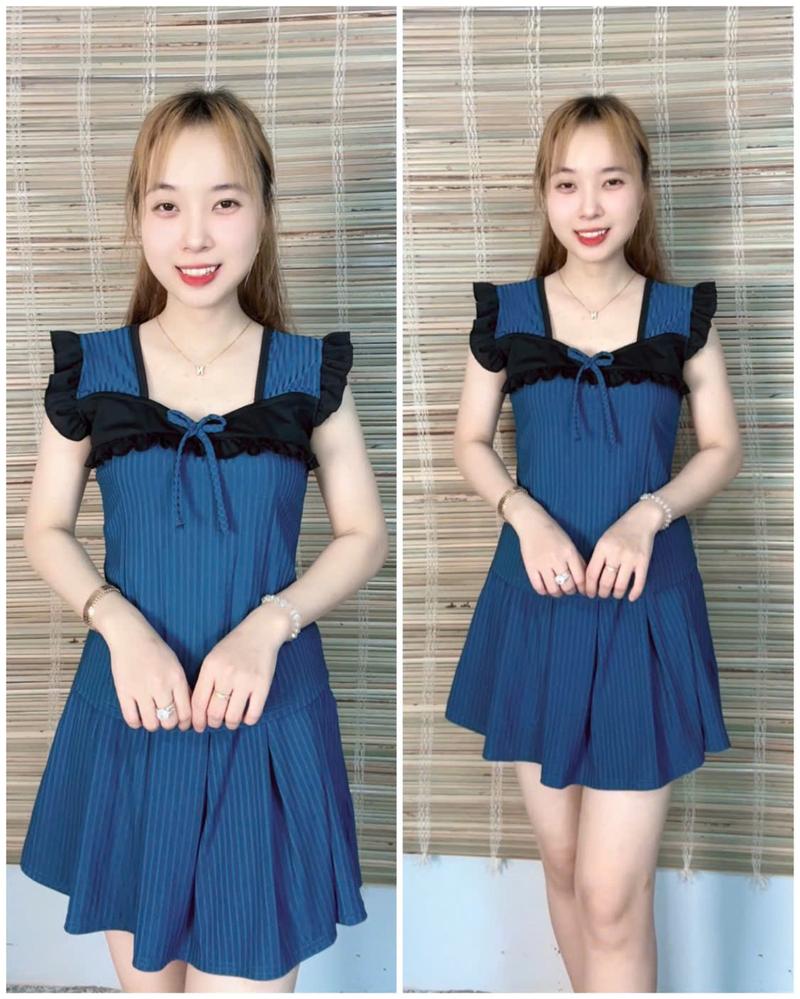 Product Introduction of Bộ đùi váy nữ thun tăm mềm mịn cổ tim tháp vải đen có quần phía bên trong kèm hai túi 38kg đến 74kg 16