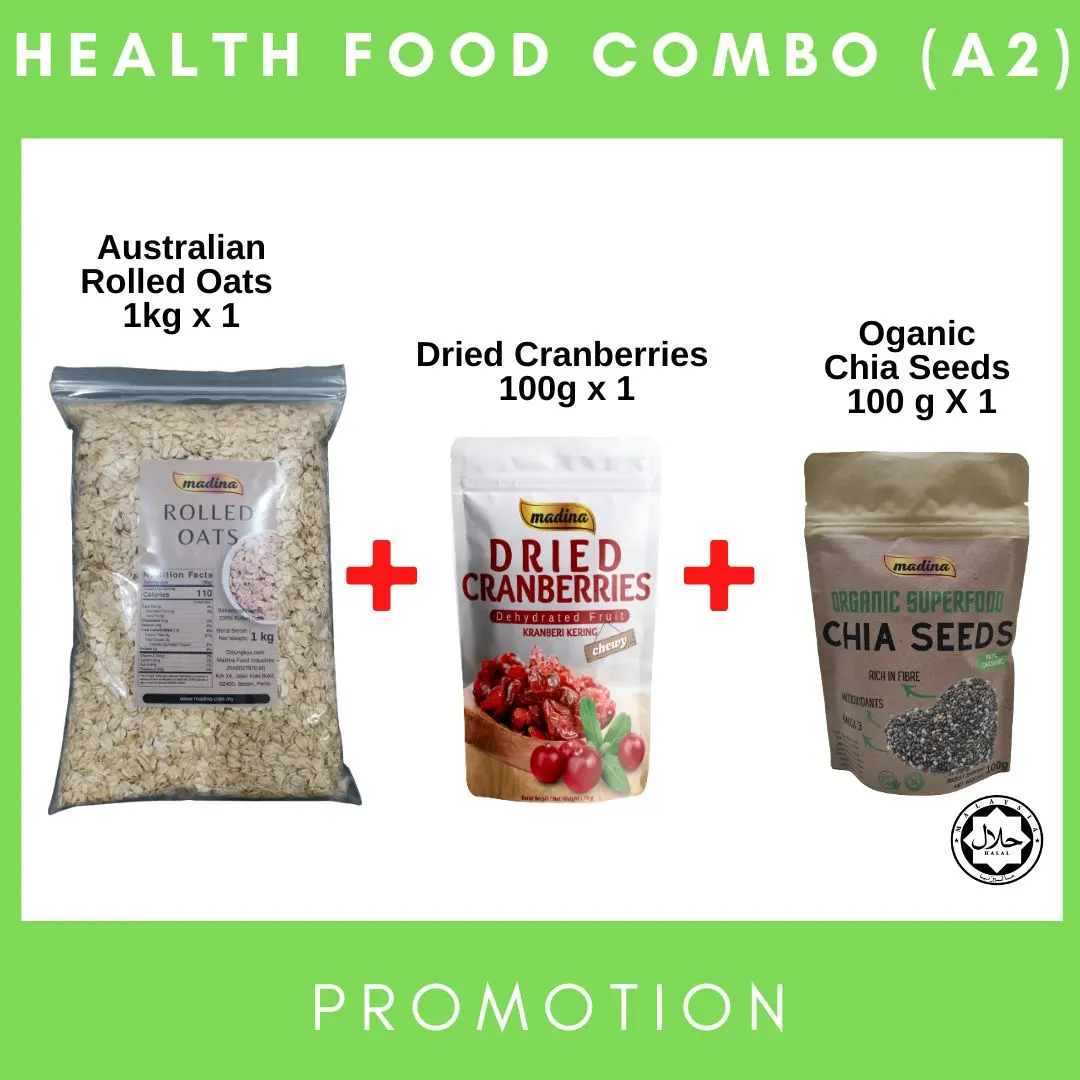 HEALTH COMBO A2 - [ROLLED Oats, CHIA SEEDS, CRANBERRIES 100G] Food Instant Oatmeal daura fibreoat set overnight