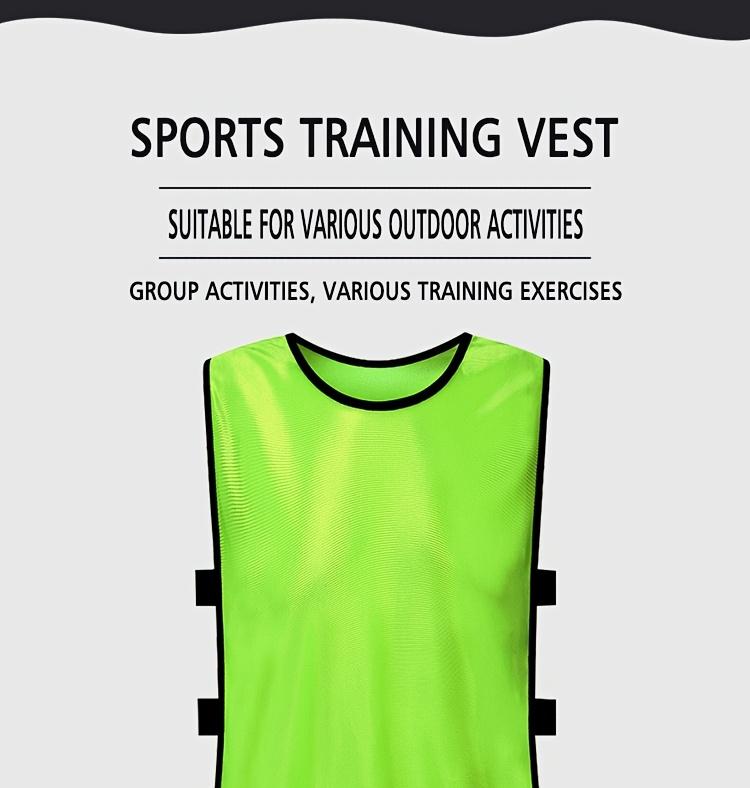 Product Introduction of 12-Pack Adult Sports Training Vests, Crew Neck Polyester Football Team Uniforms, All-Season Knit Fabric Activity Tops with Lace-Up Detail, Regular Fit Solid Color Teamwear 3
