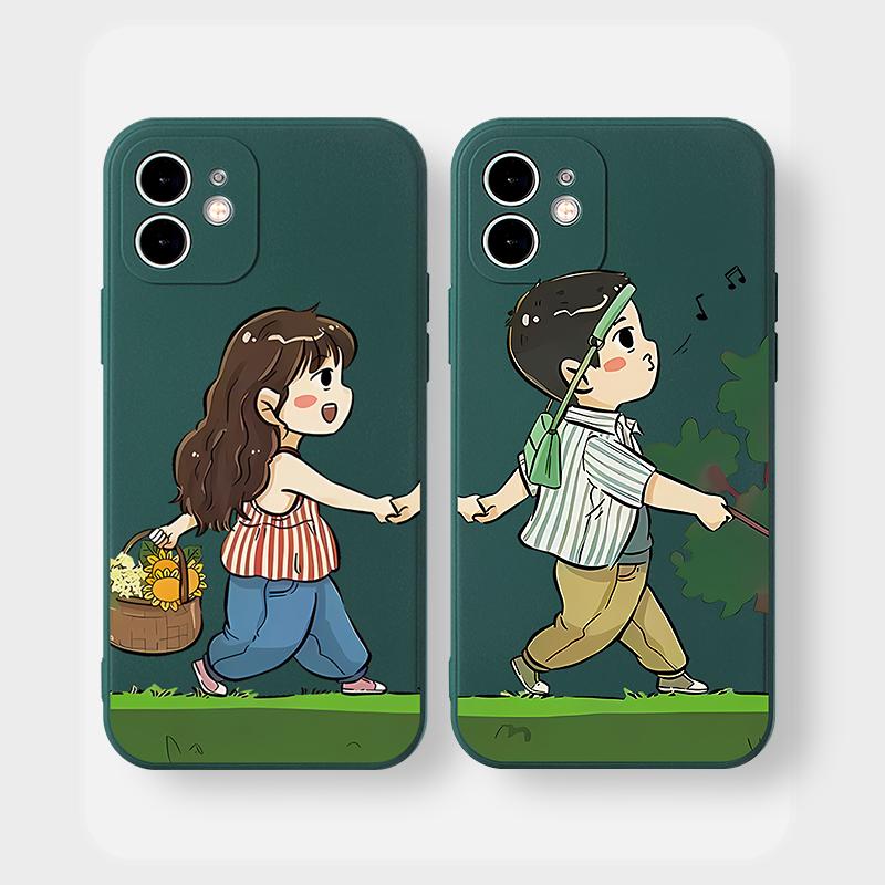 JURSUE Ốp lưng nam nữ cặp đôi dễ thương đẹp hoạt hình Anime độc lạ nghệ thuật ngộ nghĩnh chống sốc chống bẩn mềm cho iPhone 17 Air 16 15 14 13 12 11 PRO MAX SE 2020 X XR XS ip 8 7 Plus kute YYY3546