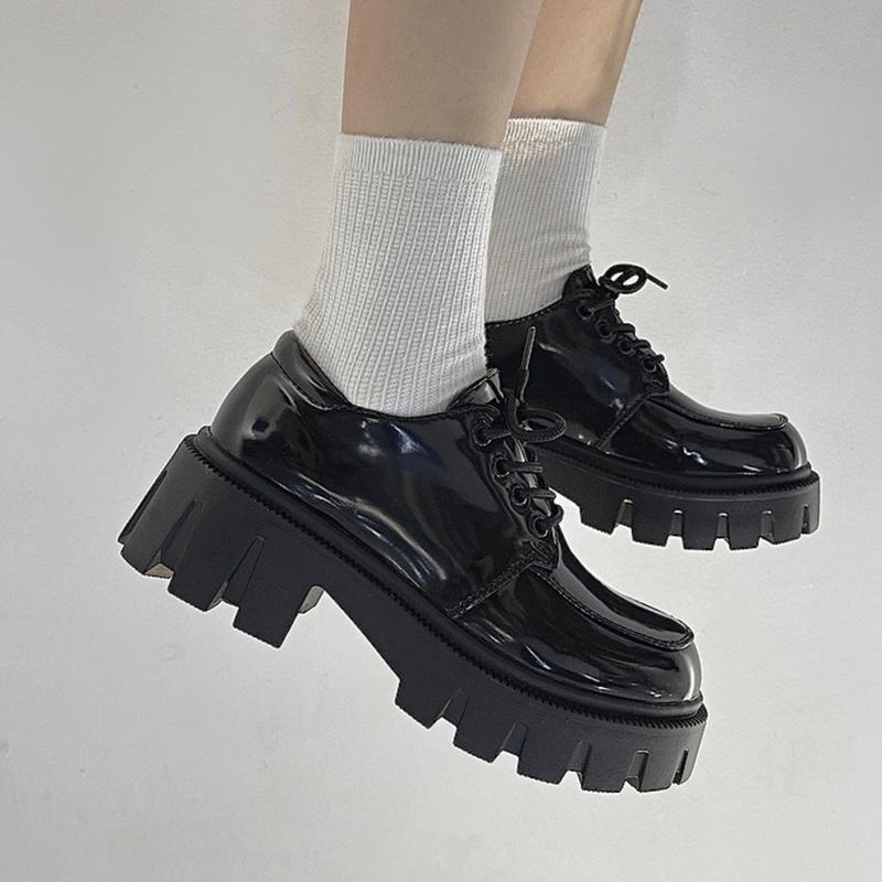 [FORM CHUẨN] Giày Oxford nữ cổ thấp đế cá tính màu đen bóng [146]