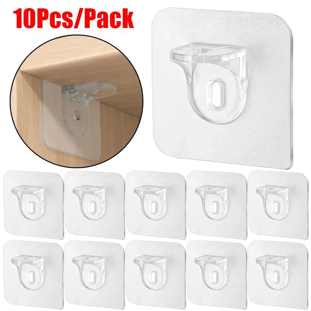 1/10Pcs Durable Bracket Shelf Support Hooks Strong Load-Bearing Punch-Free Self Adhesive Pegs Closet Cabinet Without Trace Partition Plate Holder For Home Kitchen Bathroom Installation Light