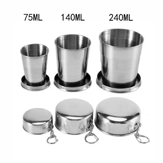 Cốc Inox Gấp Gọn Có Móc Khóa Siêu Tiện Ích, Cốc Gấp Gọn Inox,ly uống nước gấp gọn, Sport, ly inox gấp gọn đa năng, cốc uống nước có nắp gấp gọn tiện lợi