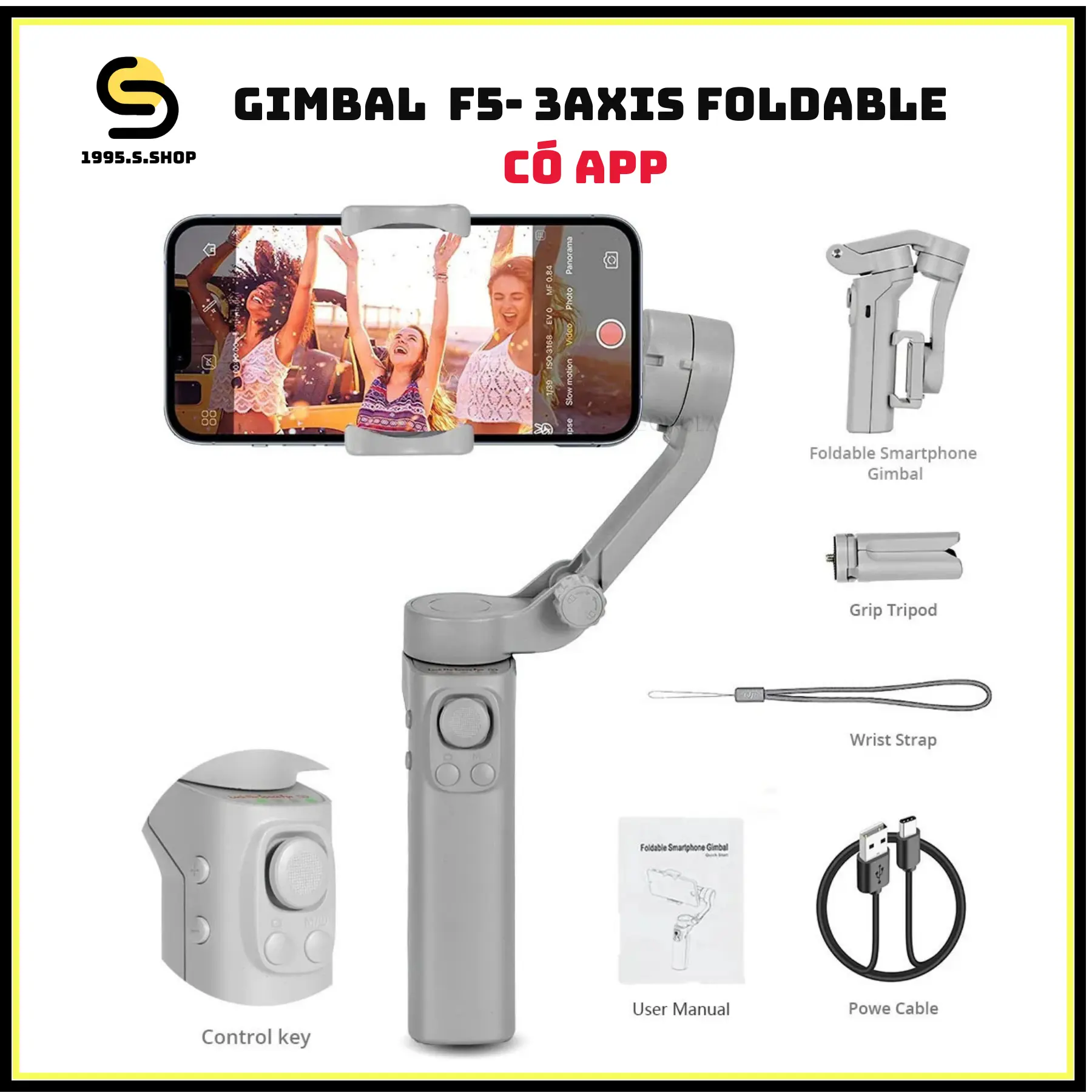 Gimbal điện thoại F5 3AXIS - Tay cầm chống rung gimbal siêu nhẹ - Pin Trâu - Dễ dàng điều khiển
