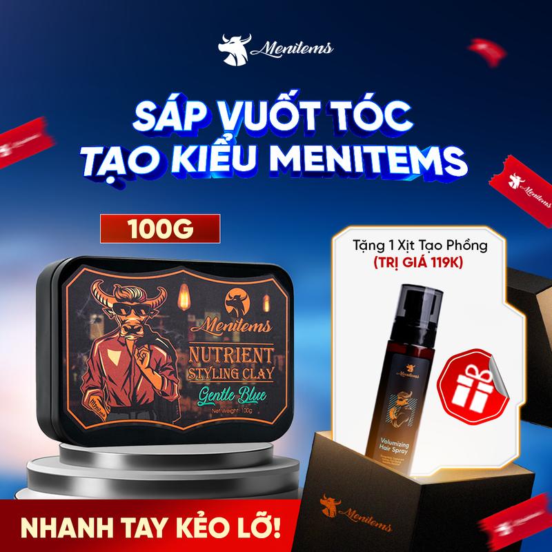 Sáp vuốt tóc Menitems Gentle Blue Clay 100g, giúp giữ nếp tạo kiểu, hỗ trợ chăm sóc tóc