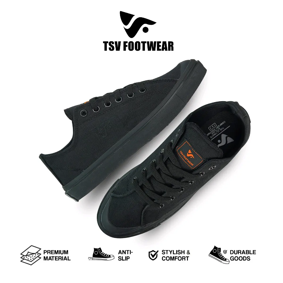 tsv footwear -Sepatu tsv revery full black-Sepatu sneakers kasual lokal brand sepatu sekolah sepatu wanita hitam sepatu hitam pria sepatu canvas sepatu sneakers casual Karet Shoes