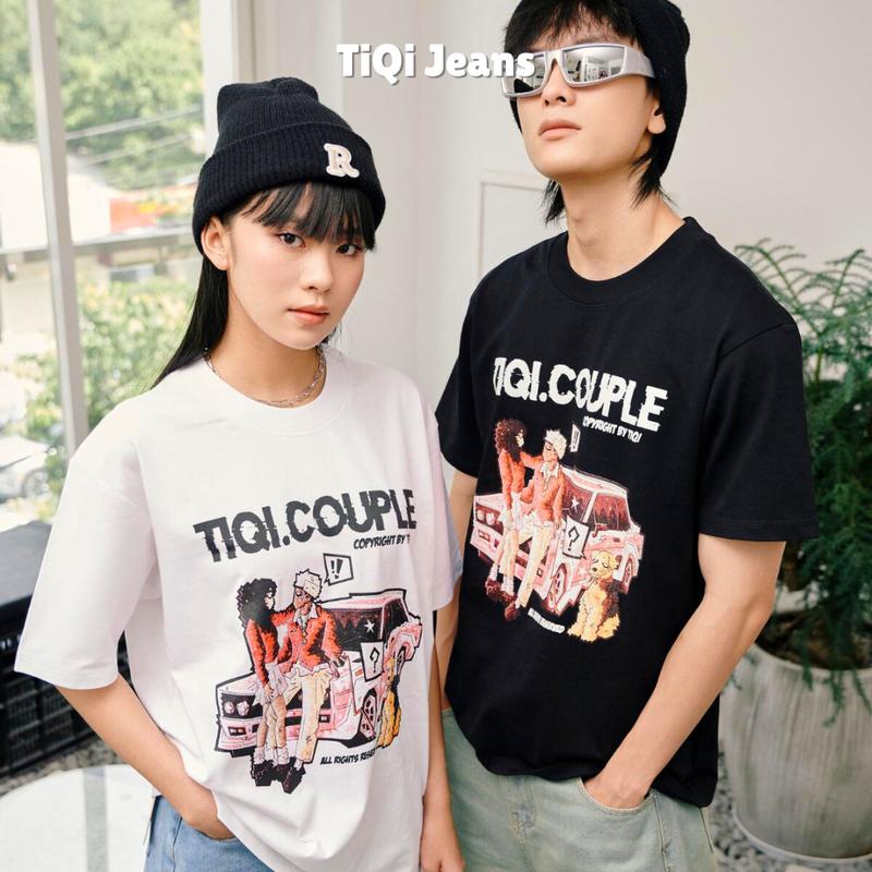 [ TiQi Jeans ] A49 Áo Thun Form Rộng  Chất Liệu Thun Cotton Mịn Mát Cổ Tròn