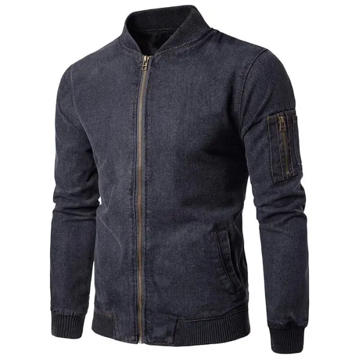 jaket bomber denim jaket jeans pria original Prevail Kain Nyaman Hitam Distro