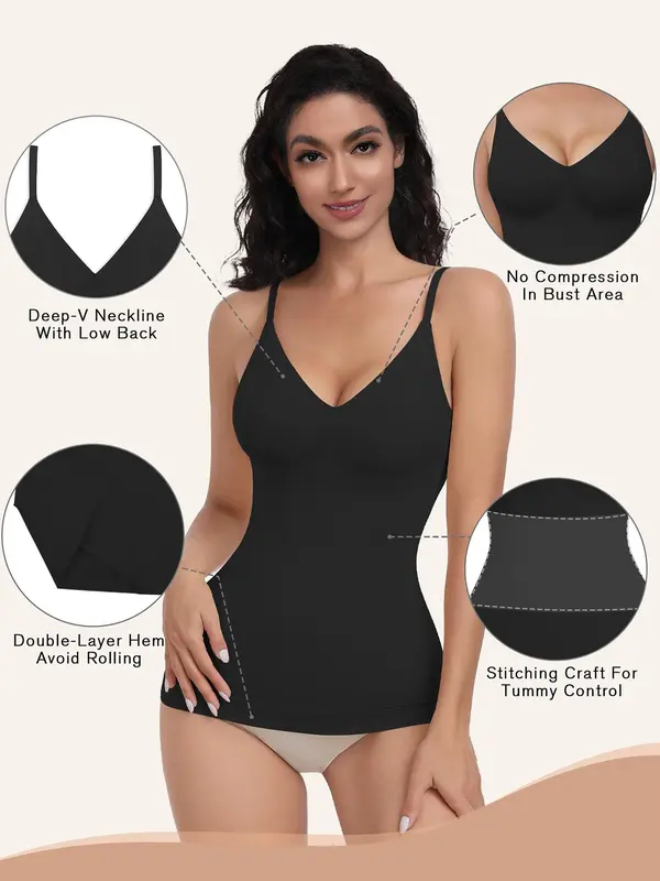 Women's Solid Shapewear Cami Top without Bottom, High Stretch Tummy Control Shaper, Ladies Shapewear for All Seasons, Tummy Tuck Shapewear 2