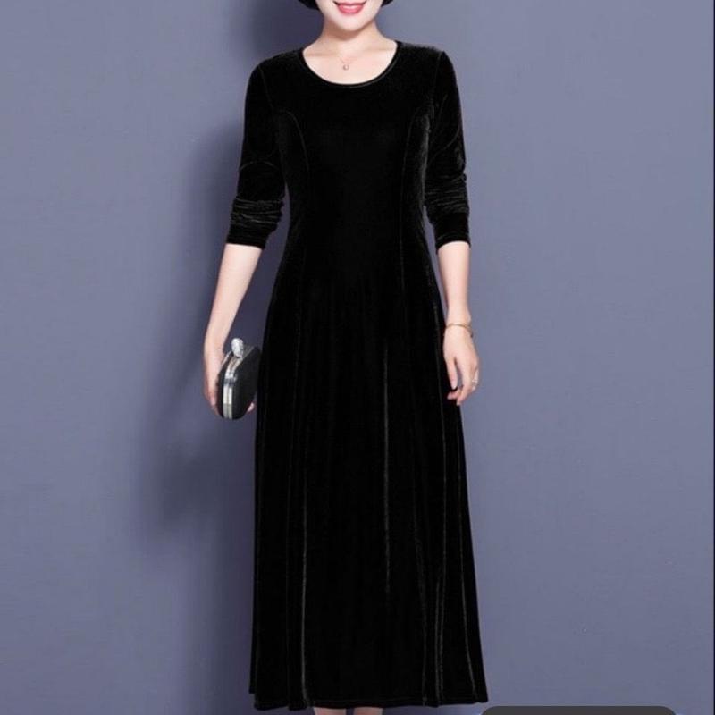  Đầm nhung dài tay mùa xuân  thu  đông  dáng rộng ôm eo 8 mảnh ,phom dài xoè thời trang giản dị  sang trọng  đi chơi  đi tiệc  và các sự kiện nổi bậc quý phái váy  trang đầm  pha Women 