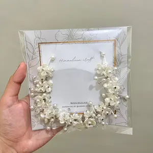 Clover white beads necklaces kalung hijab Perempuan Aksesoris Crystal