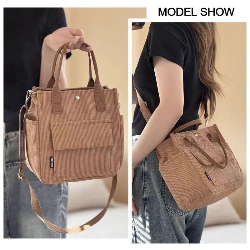 Portable Solid Color Single Shoulder Bag Multi Pocket Corduroy Messenger Bags Large Capacity Simple Versatile Crossbody Bag for Women 6